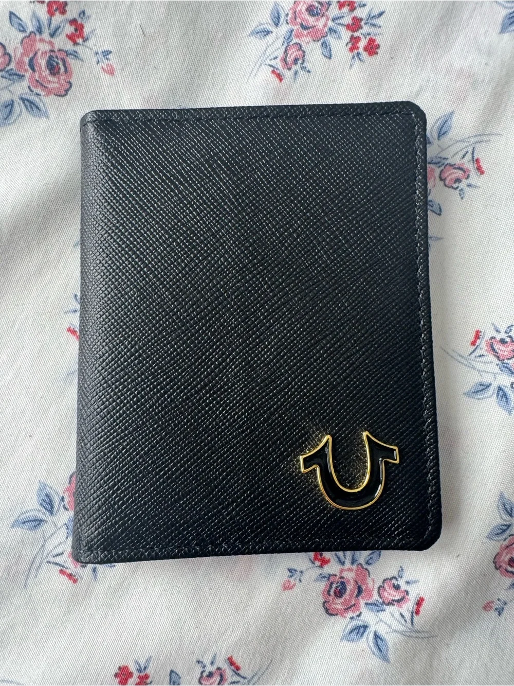 True Religion Black Bi-Fold Wallet with Gold Logo